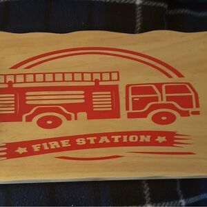 Red Fire Station Wooden Handcrafted decorative serving tray